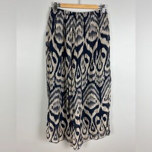 GIUSY Flowy‎ Silk Wide Leg Pants Size Lg Patterned Navy Blue Lined Resort Wear